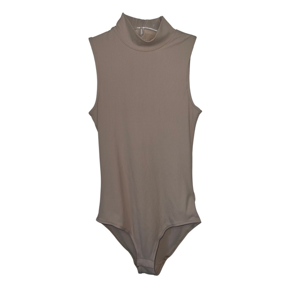 H&M Beige Ribbed Bodysuit with Low Turtleneck Size XS